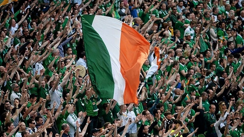 13 June 2015; Republic of Ireland fans celebrate the first half goal. UEFA EURO 2016 Championship Qualifier, Group D, Republic of Ireland v Scotland, Aviva Stadium, Lansdowne Road, Dublin. Picture credit: Cody Glenn / SPORTSFILE