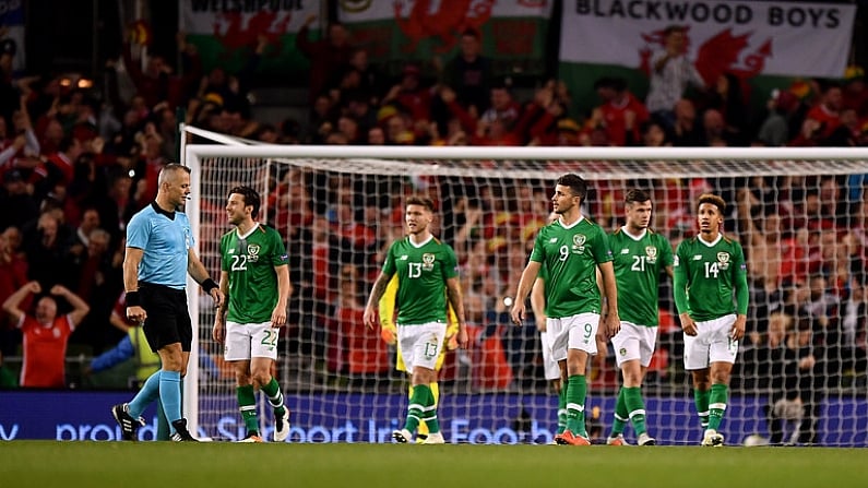 16 October 2018; Shane Long, 9, of Republic of Ireland reacts after his side conceeded their first goal during the UEFA Nations League B group four match between Republic of Ireland and Wales at the Aviva Stadium in Dublin. Photo by Seb Daly/Sportsfile