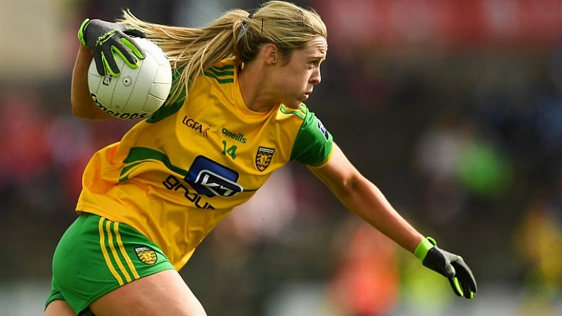 25 August 2018; Yvonne Bonner of Donegal during the TG4 All-Ireland Ladies Football Senior Championship Semi-Final match between Cork and Donegal at Dr Hyde Park in Roscommon. Photo by Piaras O Midheach/Sportsfile