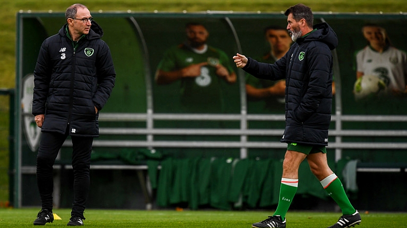 12 October 2018; Republic of Ireland manager Martin O'Neill and assistant Roy Keane, right, during a Republic of Ireland training session at the FAI National Training Centre in Abbotstown, Dublin. Photo by Stephen McCarthy/Sportsfile