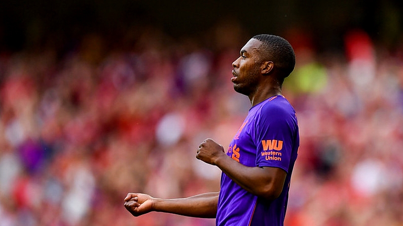 4 August 2018; Daniel Sturridge of Liverpool celebrates after scoring his side's fourth goal during the Pre Season Friendly match between Liverpool and Napoli at the Aviva Stadium in Dublin. Photo by Seb Daly/Sportsfile