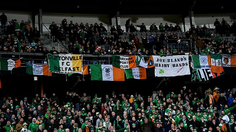 19 November 2018; Republic of Ireland supporters prior to the UEFA Nations League B match between Denmark and Republic of Ireland at Ceres Park in Aarhus, Denmark. Photo by Stephen McCarthy/Sportsfile