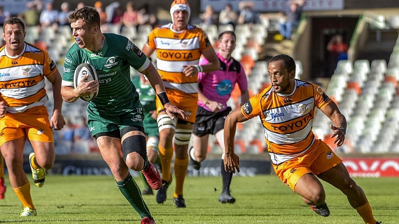 1 December 2018; Tom Farrell of Connacht in action against Rhyno Smith of Toyota Cheetahs during the Guinness PRO14 Round 10 match between Toyota Cheetahs and Connacht at Toyota Stadium in Bloemfontein, South Africa. Photo by Frikkie Kapp/Sportsfile