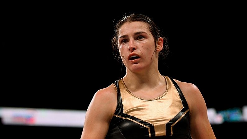 20 October 2018; Katie Taylor during her WBA & IBF Female Lightweight World title bout against Cindy Serrano at TD Garden in Boston, Massachusetts, USA. Photo by Stephen McCarthy/Sportsfile