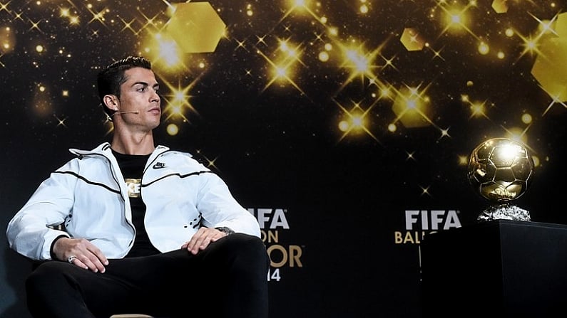 12 January 2015; FIFA Ballon d'Or nominee Cristiano Ronaldo, Real Madrid and Portugal, during a press interview before the FIFA Ballon D'Or 2014 awards. FIFA Ballon D'Or 2014. Kongresshaus, Zurich, Switzerland. Picture credit: David Maher / SPORTSFILE