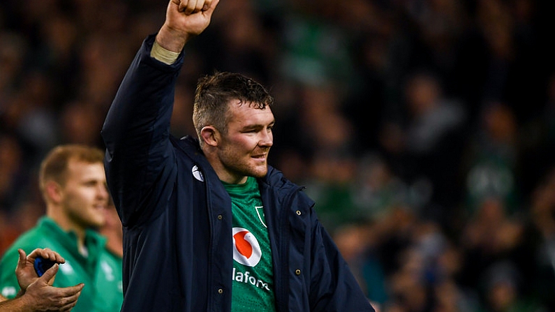 17 November 2018; Peter O'Mahony of Ireland celebrates following the Guinness Series International match between Ireland and New Zealand at the Aviva Stadium in Dublin. Photo by David Fitzgerald/Sportsfile