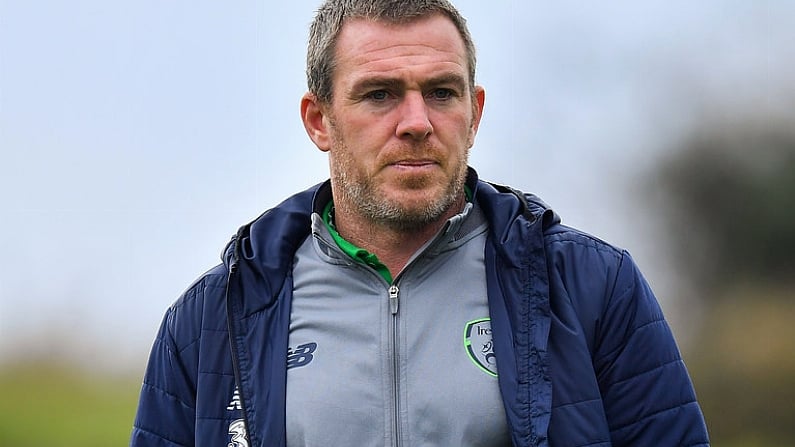 16 November 2018; Republic of Ireland assistant coach Richard Dunne prior to the U16 Victory Shield match between Republic of Ireland and Scotland at Mounthawk Park in Tralee, Kerry. Photo by Brendan Moran/Sportsfile