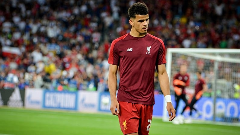 KYIV, UKRAINE - MAY 26, 2018:  Dominic Solanke and Training of football players of Liverpool before the 2018 UEFA Champions League final match between Real Madrid and Liverpool, Ukraine