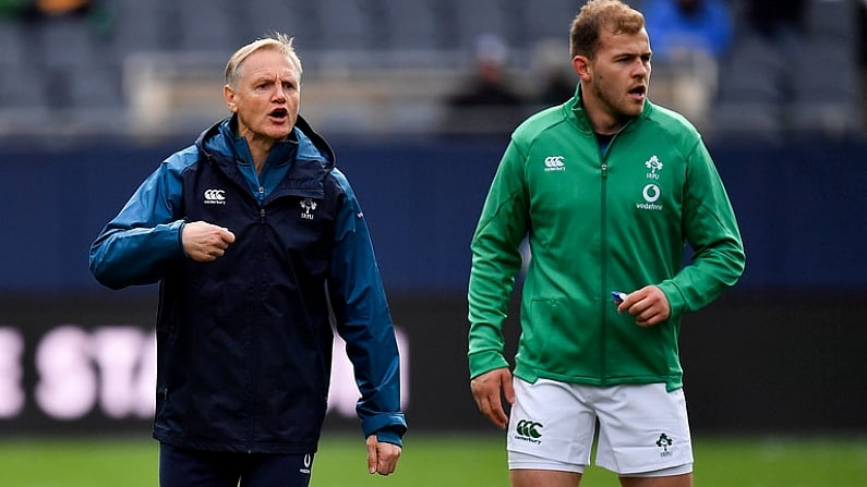 3 November 2018; Ireland head coach Joe Schmidt, with Will Addison, right, prior to the International Rugby match between Ireland and Italy at Soldier Field in Chicago, USA. Photo by Brendan Moran/Sportsfile