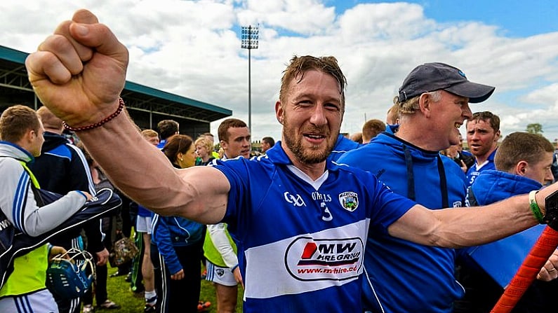 7 June 2015; Laois's Cahir Healy celebrates after the game. Leinster GAA Hurling Senior Championship Quarter-Final, Laois v Offaly. O'Moore Park, Portlaoise, Co. Laois. Picture credit: Matt Browne / SPORTSFILE