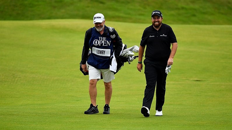 19 July 2019; Shane Lowry of Ireland smiles as he is cheered by the gallery on his way to the 18th green during Day Two of the 148th Open Championship at Royal Portrush in Portrush, Co Antrim. Photo by Brendan Moran/Sportsfile