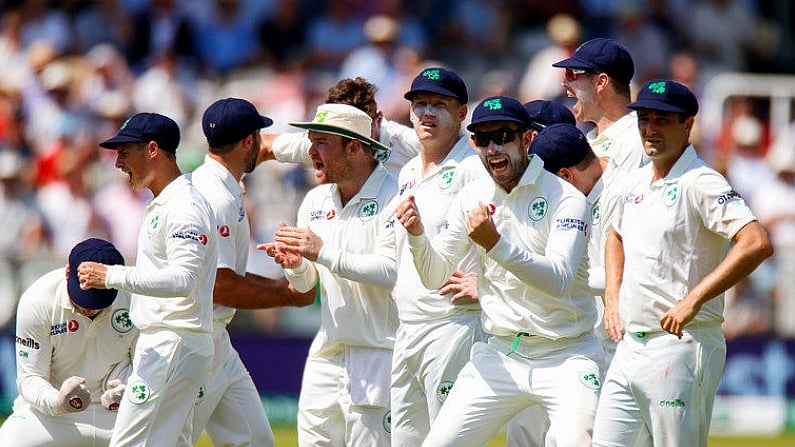 24 July 2019; Ireland players celebrate after Joe Root of England is given out after a DRS review during day one of the Specsavers Test Match between Ireland and England at Lords Cricket Ground in London, England. Photo by Matt Impey/Sportsfile