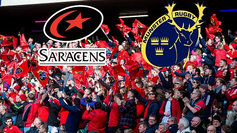 30 March 2019; Munster fans show their support during the Heineken Champions Cup Quarter-Final match between Edinburgh and Munster at BT Murrayfield Stadium in Edinburgh, Scotland. Photo by Paul Devlin/Sportsfile