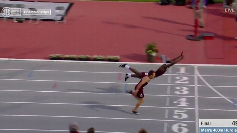 Watch: US College Athlete Goes Full Superman To Win 400m Hurdles