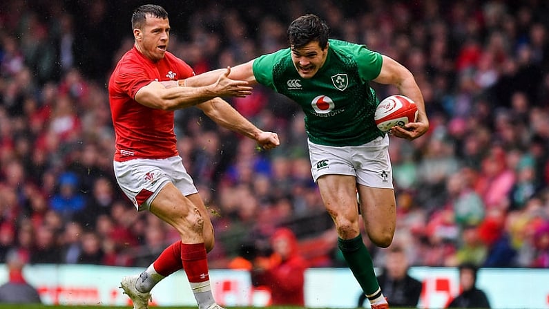 16 March 2019; Jacob Stockdale of Ireland is tackled by Gareth Davies of Wales during the Guinness Six Nations Rugby Championship match between Wales and Ireland at the Principality Stadium in Cardiff, Wales. Photo by Brendan Moran/Sportsfile