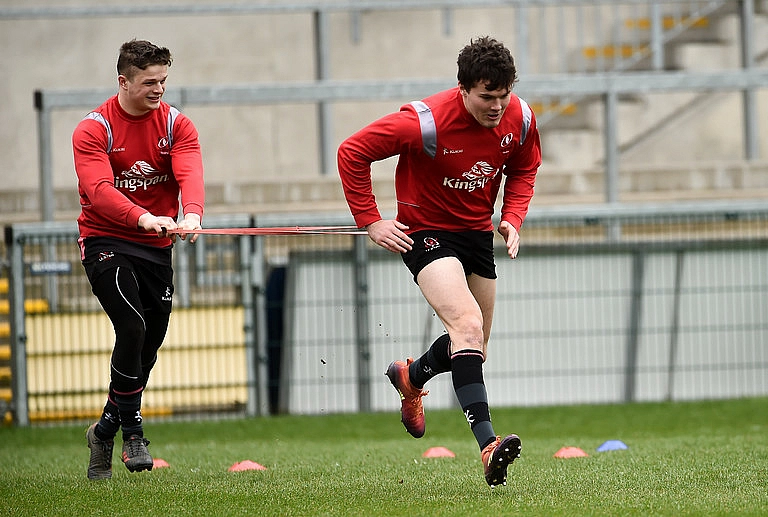 Angus Kernohan and Jacob Stockdale train