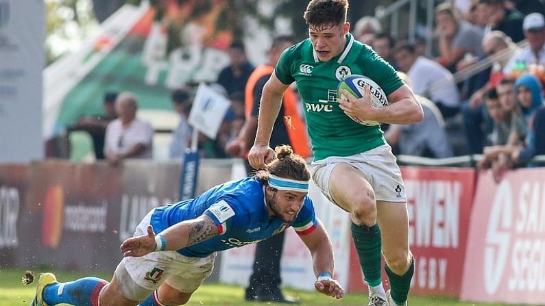 12 June 2019; Rob Russell of Ireland runs with the ball during the World Rugby U20 Championship Pool B match between Ireland and Italy at Club De Rugby Ateneo Inmaculada, Santa Fe in Argentina. Photo by Florencia Tan Jun/Sportsfile