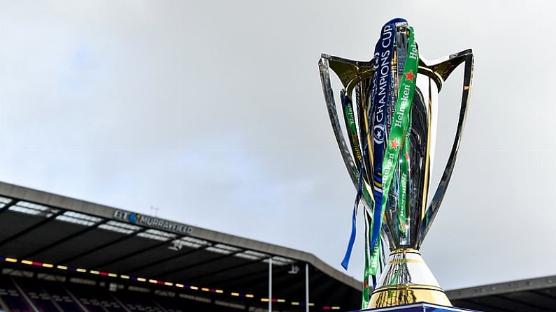 30 March 2019; A general view of the Champiosn Cup trophy prior to the Heineken Champions Cup Quarter-Final match between Edinburgh and Munster at BT Murrayfield Stadium in Edinburgh, Scotland. Photo by Brendan Moran/Sportsfile