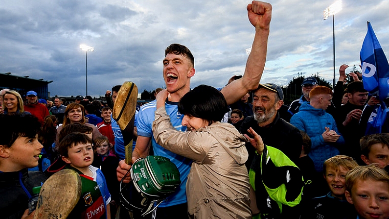 15 June 2019; Chris Crummey of Dublin celebrates with his Mother following the Leinster GAA Hurling Senior Championship Round 5 match between Dublin and Galway at Parnell Park in Dublin. Photo by Ramsey Cardy/Sportsfile