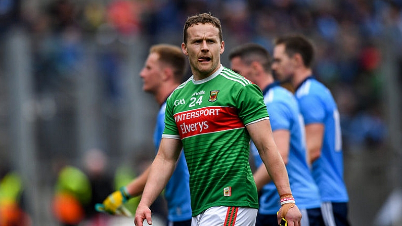 10 August 2019; Andy Moran of Mayo dejected after the GAA Football All-Ireland Senior Championship Semi-Final match between Dublin and Mayo at Croke Park in Dublin. Photo by Piaras O Midheach/Sportsfile