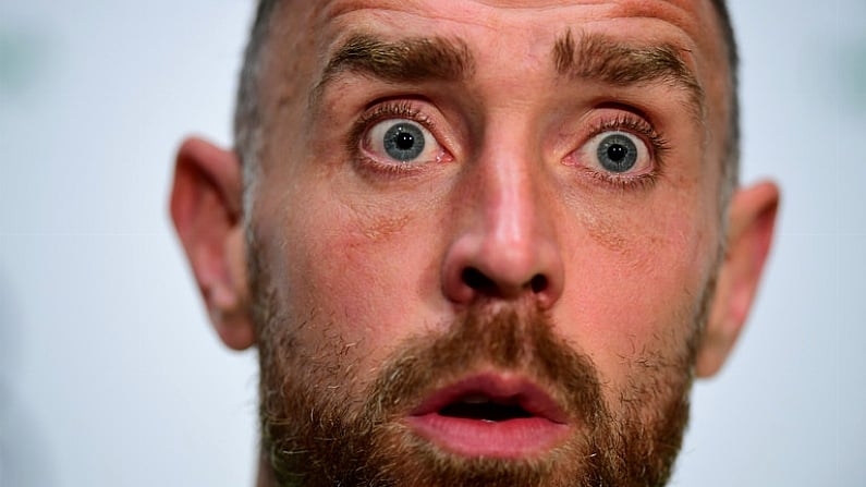 4 June 2019; Richard Keogh during a Republic of Ireland press conference at the FAI National Training Centre in Abbotstown, Dublin. Photo by Stephen McCarthy/Sportsfile