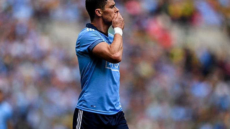 1 September 2019; Diarmuid Connolly of Dublin reacts following the final whistle at the GAA Football All-Ireland Senior Championship Final match between Dublin and Kerry at Croke Park in Dublin. Photo by Harry Murphy/Sportsfile