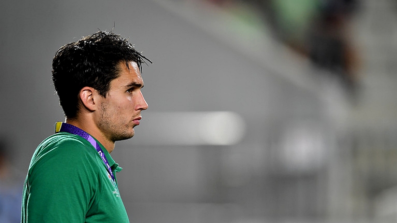 3 October 2019; Joey Carbery of Ireland looks on prior to the 2019 Rugby World Cup Pool A match between Ireland and Russia at the Kobe Misaki Stadium in Kobe, Japan. Photo by Brendan Moran/Sportsfile