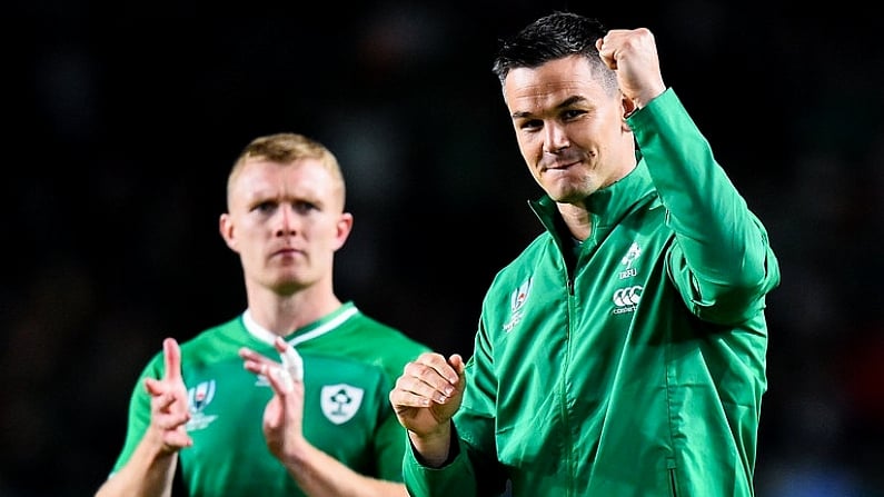 12 October 2019; Keith Earls, left, and Jonathan Sexton of Ireland following the 2019 Rugby World Cup Pool A match between Ireland and Samoa at the Fukuoka Hakatanomori Stadium in Fukuoka, Japan. Photo by Brendan Moran/Sportsfile