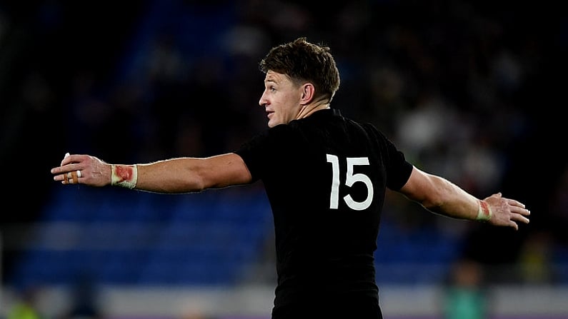 21 September 2019; Beauden Barrett of New Zealand during the 2019 Rugby World Cup Pool B match between New Zealand and South Africa at the International Stadium in Yokohama, Japan. Photo by Ramsey Cardy/Sportsfile