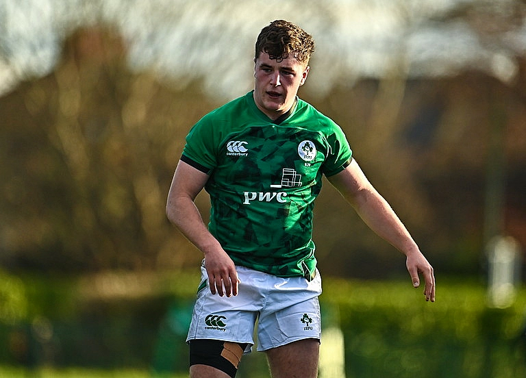 Ireland captain Gus McCarthy prepares for a play, in his PWC sponsored Ireland shirt. 