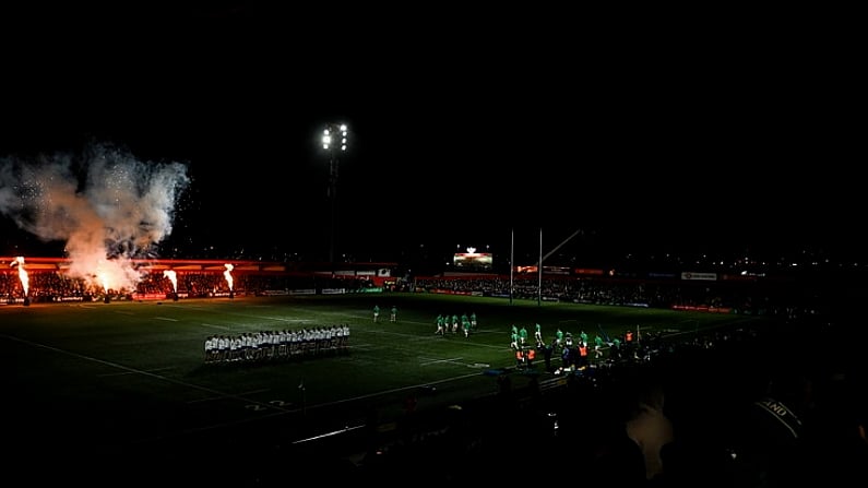 10 February 2023; Ireland players make their way out onto the pitch before the U20 Six Nations Rugby Championship match between Ireland and France at Musgrave Park in Cork. Photo by Eoin Noonan/Sportsfile