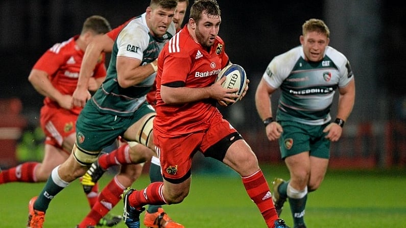 12 December 2015; James Cronin, Munster, goes past the Leicester Tigers defence. European Rugby Champions Cup, Pool 4, Round 3, Munster v Leicester Tigers. Thomond Park, Limerick. Picture credit: Matt Browne / SPORTSFILE