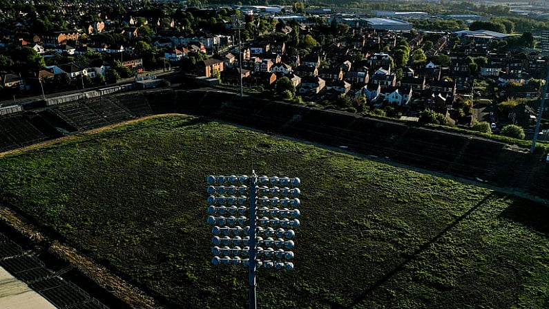 11 June 2020; A general view of Casement Park in Belfast, Northern Ireland. Located on Andersonstown Road in the west of the city, Casement Park serves as the home ground of the Antrim football and hurling teams. The stadium is currently closed and in a state of dereliction, with redevelopment plans pending now for several years. Photo by Stephen McCarthy/Sportsfile