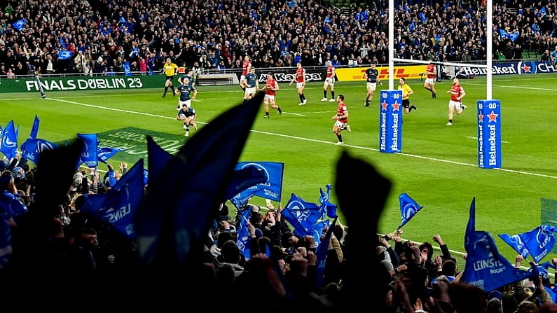 7 April 2023; Jamison Gibson-Park of Leinster scores his side's third try during the Heineken Champions Cup quarter-final match between Leinster and Leicester Tigers at the Aviva Stadium in Dublin. Photo by Sam Barnes/Sportsfile