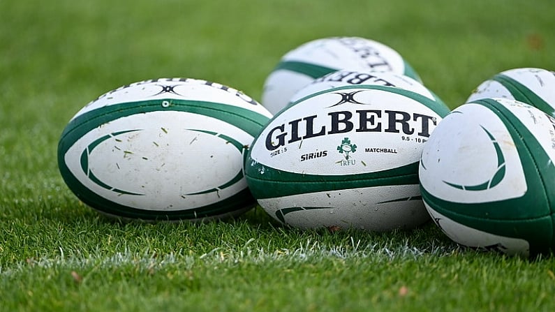 10 November 2021; A general view of rugby balls at Ireland rugby squad training at Carton House in Maynooth, Kildare. Photo by Piaras O Midheach/Sportsfile