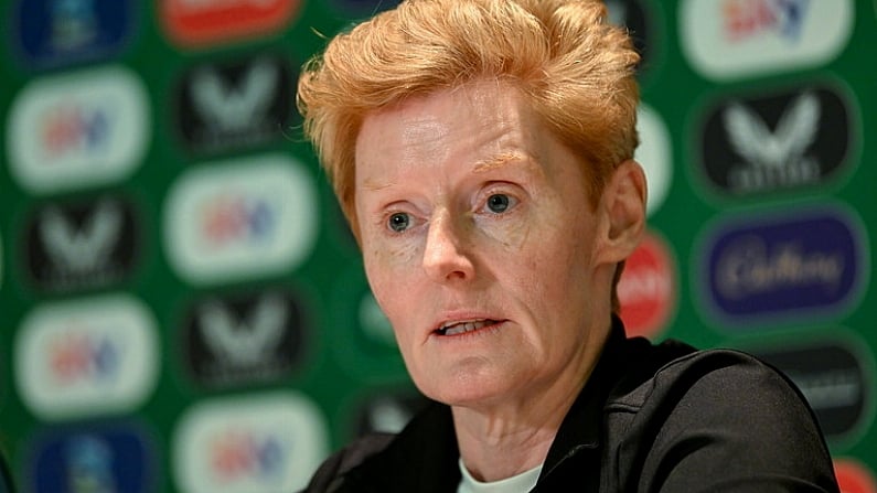 30 November 2023; Interim head coach Eileen Gleeson during a Republic of Ireland women press conference at their team hotel in Castleknock, Dublin. Photo by Stephen McCarthy/Sportsfile