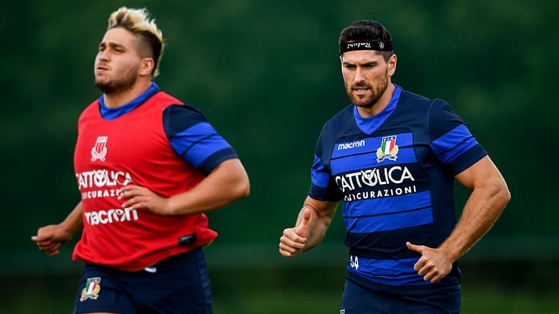 5 August 2019; Ian McKinley, right, and Tiziano Pasquali during an Italy Rugby training session at the University of Limerick in Limerick. Photo by David Fitzgerald/Sportsfile