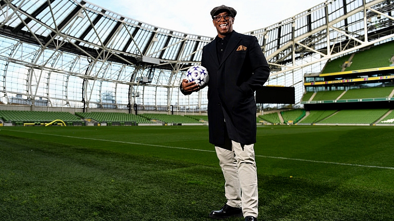 21 October 2018; Premier League legend Ian Wright was in Dublin today to attend an exclusive event hosted by Cadbury, Official Snack Partner to the Premier League. Hosted in the Aviva Stadium in Dublin, Ian was joined by Tesco competition winners from all over the country as they enjoyed a meet and greet with the former Arsenal star along with a questions and answers session. The 2018/19 season marked the second year of Cadburys three-year partnership. Pictured is Ian Wright at the Aviva Stadium in Dublin. Photo by Sam Barnes/Sportsfile