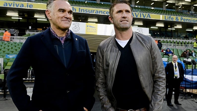 26 March 2013; Republic of Ireland's Robbie Keane meets Morrissey, former frontman of The Smiths, ahead of the game. Aviva Stadium, Lansdowne Road, Dublin. Picture credit: David Maher / SPORTSFILE