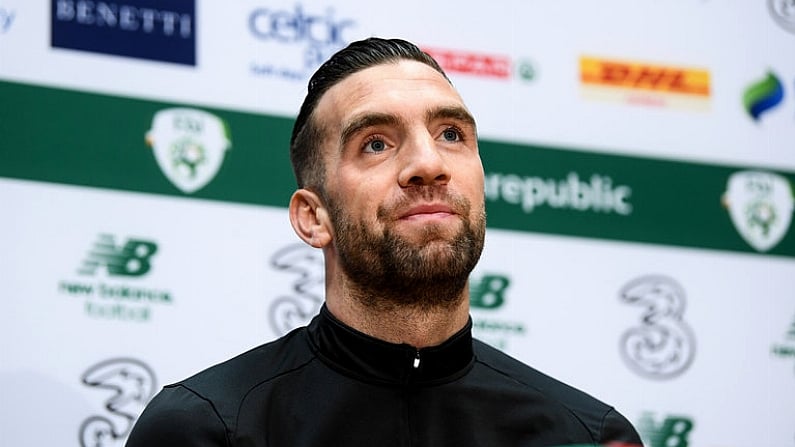 17 November 2019; Shane Duffy during a Republic of Ireland press conference at the FAI National Training Centre in Abbotstown, Dublin. Photo by Stephen McCarthy/Sportsfile