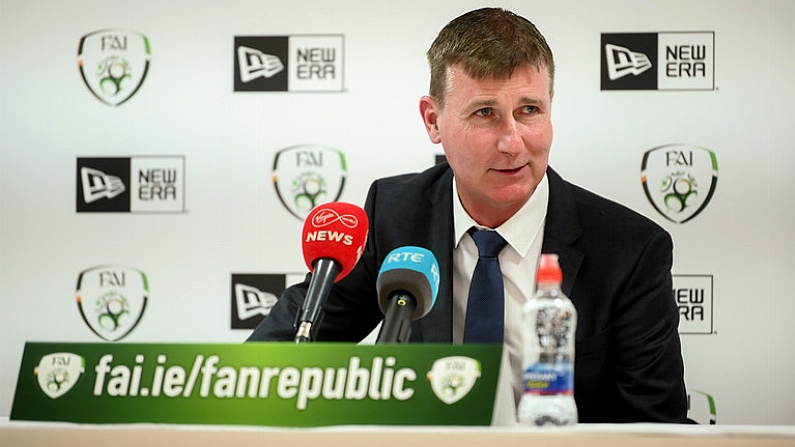 24 August 2020; Republic of Ireland manager Stephen Kenny during a press conference following his squad announcement at JACC Headquarters in Dublin as the FAI unveiled a new six-year partnership with the New Era brand of headwear and leisurewear. Photo by Stephen McCarthy/Sportsfile