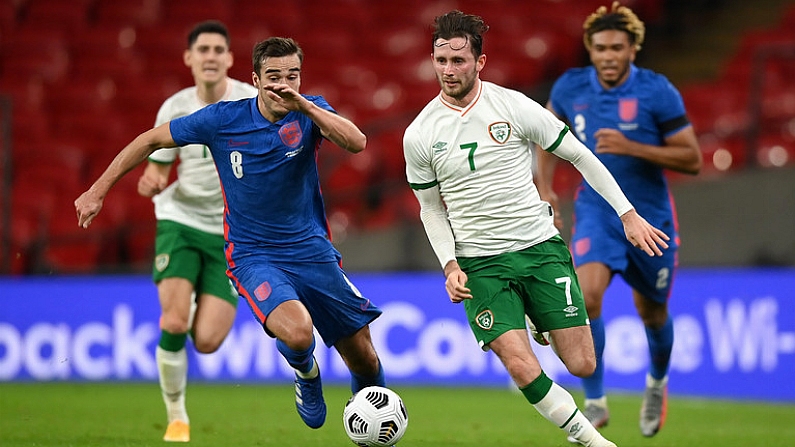 12 November 2020; Alan Browne of Republic of Ireland in action against Harry Winks of England during the International Friendly match between England and Republic of Ireland at Wembley Stadium in London, England. Photo by Stephen McCarthy/Sportsfile