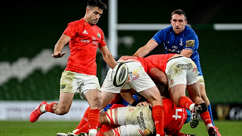 4 September 2020; Conor Murray of Munster during the Guinness PRO14 Semi-Final match between Leinster and Munster at the Aviva Stadium in Dublin. Photo by Ramsey Cardy/Sportsfile