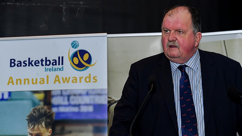 11 May 2019; Secretary General of Basketball Ireland Bernard O'Byrne speaking during the Basketball Ireland 2018/19 Annual Awards and Hall of Fame at the Cusack Suite, Croke Park in Dublin. Photo by Piaras O Midheach/Sportsfile