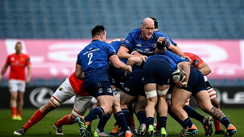 27 March 2021; Devin Toner of Leinster controls a maul during the Guinness PRO14 Final match between Leinster and Munster at the RDS Arena in Dublin. Photo by David Fitzgerald/Sportsfile