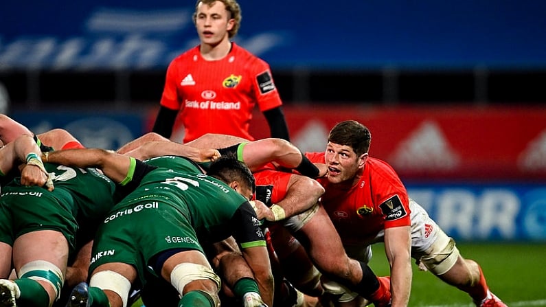 5 March 2021; Jack O'Donoghue of Munster during the Guinness PRO14 match between Munster and Connacht at Thomond Park in Limerick. Photo by Ramsey Cardy/Sportsfile