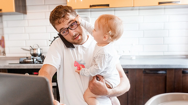 Father working from home