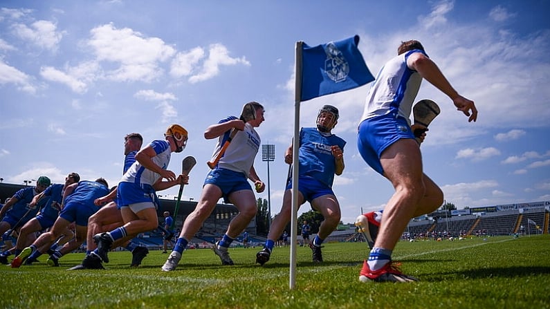 24 July 2021; Waterford players go trrough a warm up routine before the GAA Hurling All-Ireland Senior Championship Round 2 match between Waterford and Galway at Semple Stadium in Thurles, Tipperary. Photo by Ray McManus/Sportsfile