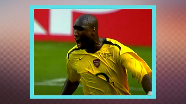 Sol Campbell celebrates his goal in the Champions League final.