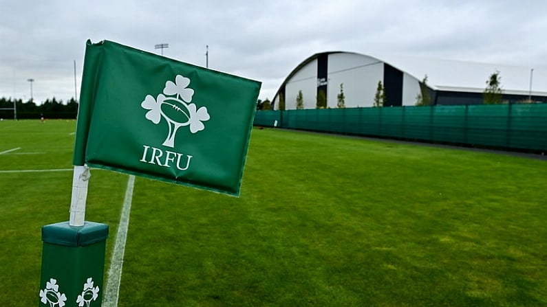 24 September 2021; A general view of a corner flag at the IRFU High Performance Centre at the Sport Ireland Campus in Dublin before the the Development Interprovincial match between Leinster XV and Munster XV.  Photo by Brendan Moran/Sportsfile